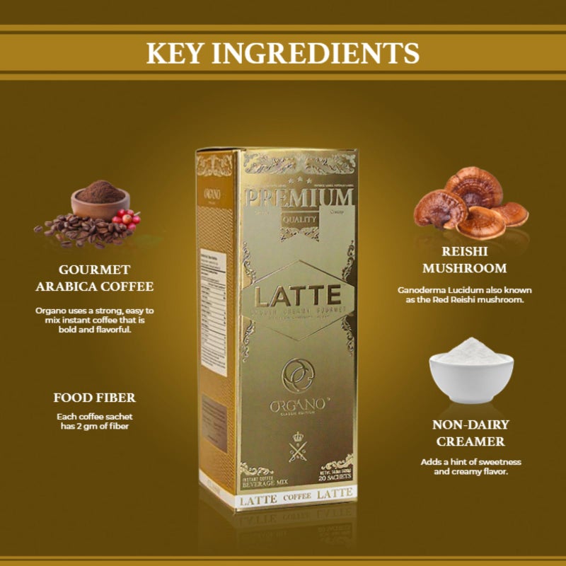 ORGANO Gourmet Cafe Latte, 100% Certified Ganoderma Lucidum (20 Sachets) - Image 4