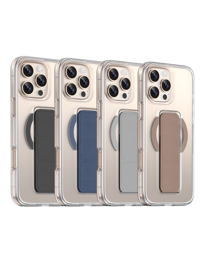 GREEN LION iPhone 16 Pro MagSafe Case with Foldable Leather Grip / Dual-Sided Magnetic Snap / High Grade Protection / Magnetic Hand Grip / Scratch Resistance / Crystal Clear - Dark Blue - Image 5