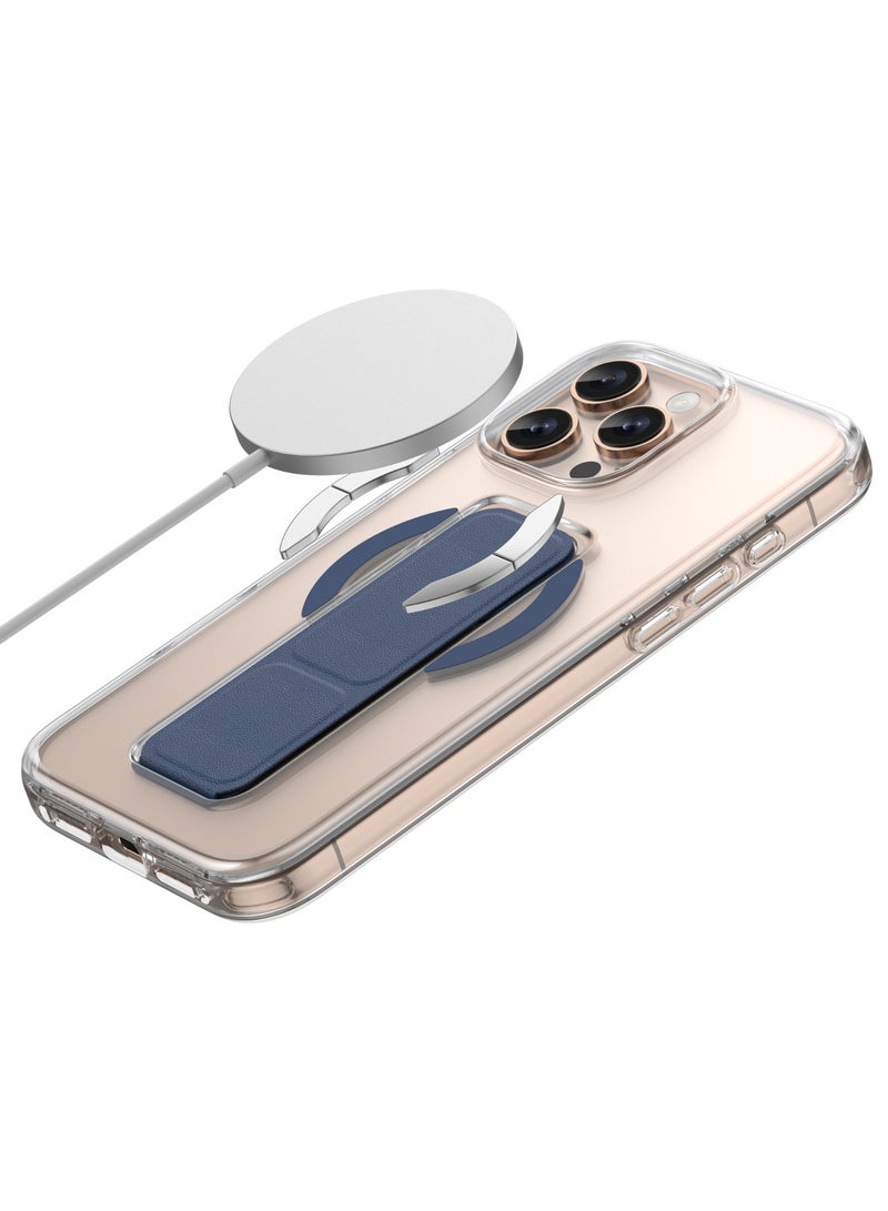 GREEN LION iPhone 16 Pro MagSafe Case with Foldable Leather Grip / Dual-Sided Magnetic Snap / High Grade Protection / Magnetic Hand Grip / Scratch Resistance / Crystal Clear - Dark Blue - Image 4