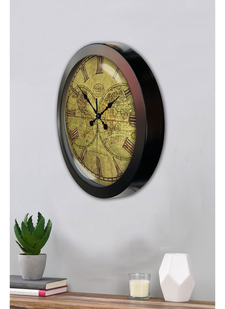 Platin Saat Platinum Clock 36 cm Black Metal Maps Wall Clock  - Image 3