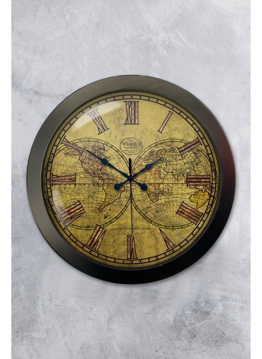 Platin Saat Platinum Clock 36 cm Black Metal Maps Wall Clock  - Image 1