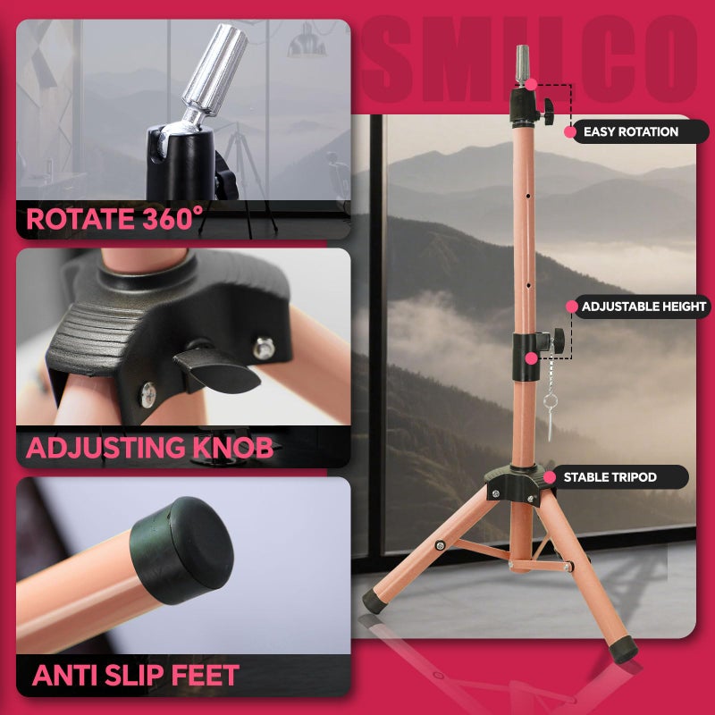 Smilco Mannequin Head Stand,Adjustable Wig Stand Tripod,Heavy Duty Wig Head Stand for Cosmetology Hairdressing Training - Image 3
