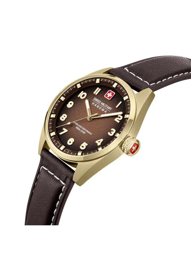 سويس ميليتري هانوا Greyhound 42mm Men's Analog Watch with Dark Brown Genuine Leather Strap