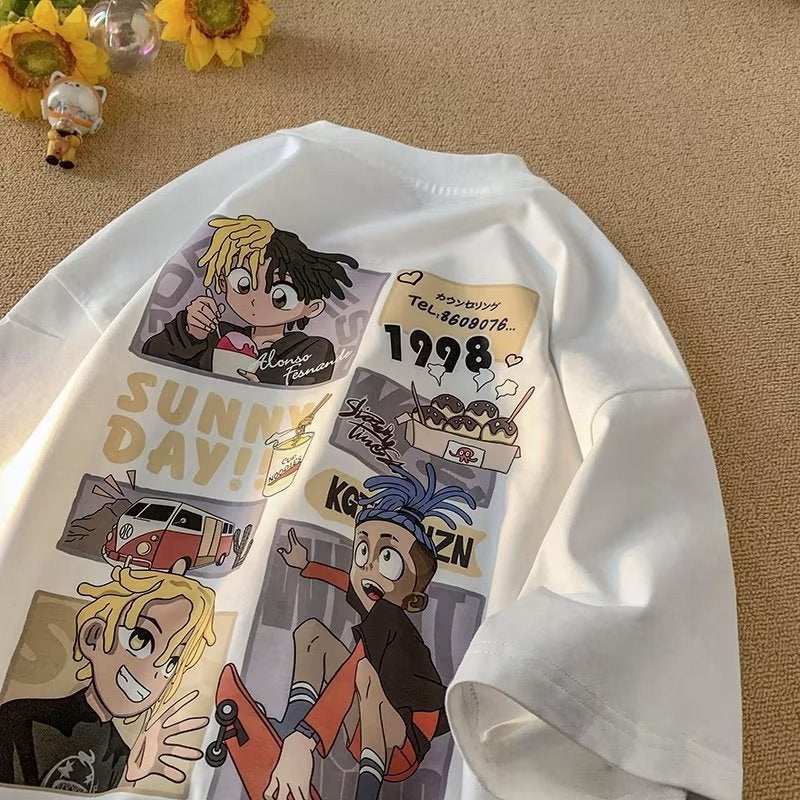 Cartoon Heavyweight Short-Sleeve T-Shirt for Men, Summer Oversized Men's Clothing, Loose Half-Sleeve Trendy Men's Wear - Image 5