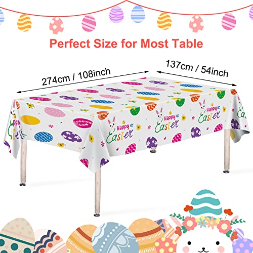 PERFQU 3 Pcs Easter Tablecloth-Happy Easter Bunny Table Cover, Disposable Plastic Rectangle Easter Colorful Eggs Table Cloth for Spring Easter Day Table Decorations and Party Supplies, 54 x 108 Inch - Image 3