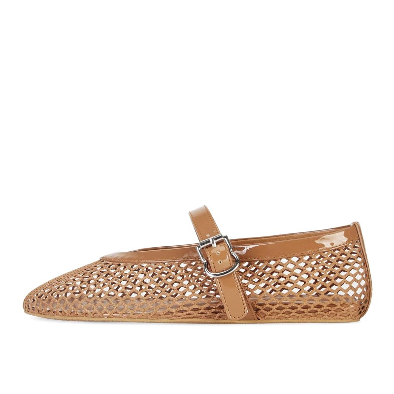 MICIFA Mesh Ballet Flats for Women, Fishnet Buckle Strap Ballerina Shoes Comfy Casual Office Flats Brown - Image 5