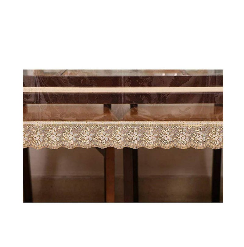 MONKDECOR Classic Transparent 6 Seater Oval Dining Table Cover with Golden LACE (60X90 Inches)(Plastic, Pack of 1) - Image 4