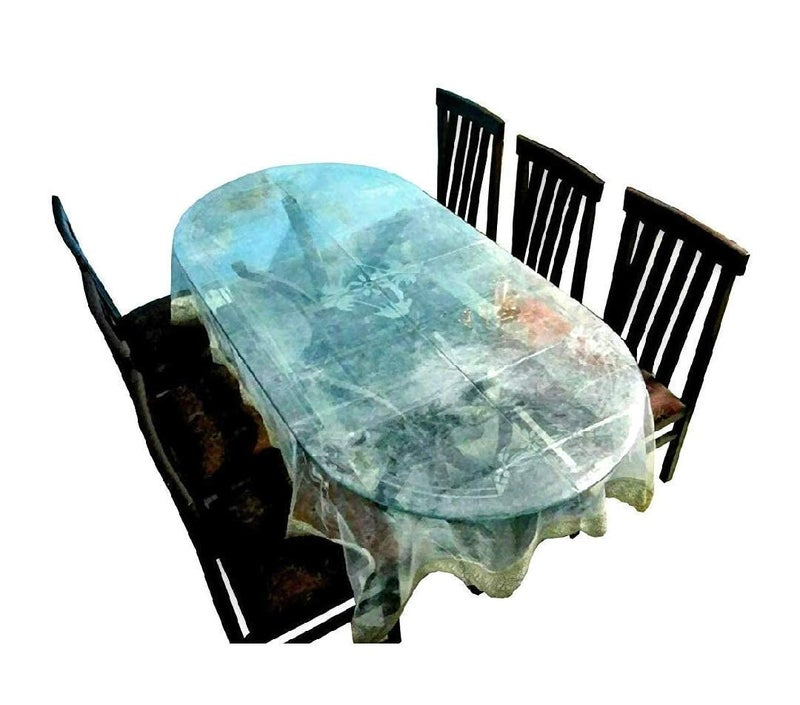 MONKDECOR Classic Transparent 6 Seater Oval Dining Table Cover with Golden LACE (60X90 Inches)(Plastic, Pack of 1) - Image 1