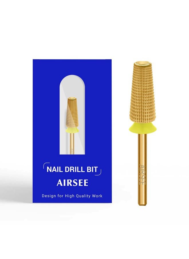 AIRSEE Tungsten Carbide 5 in 1 Acrylic Nail Drill Bit Efile Electric File Machine Head Tip for Manicure Polishing Fast Remove Gel 3/32" Shank 2 Way Professional Tech Use Gold TiN Extra Fine-XF+2XF+3XF - Image 1