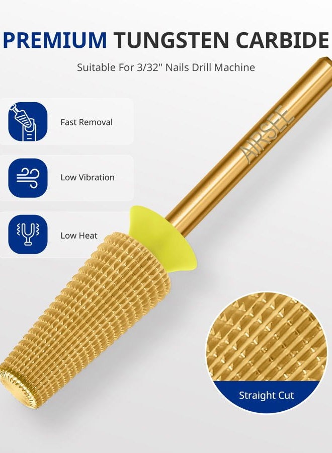 AIRSEE Tungsten Carbide 5 in 1 Acrylic Nail Drill Bit Efile Electric File Machine Head Tip for Manicure Polishing Fast Remove Gel 3/32" Shank 2 Way Professional Tech Use Gold TiN Extra Fine-XF+2XF+3XF - Image 3