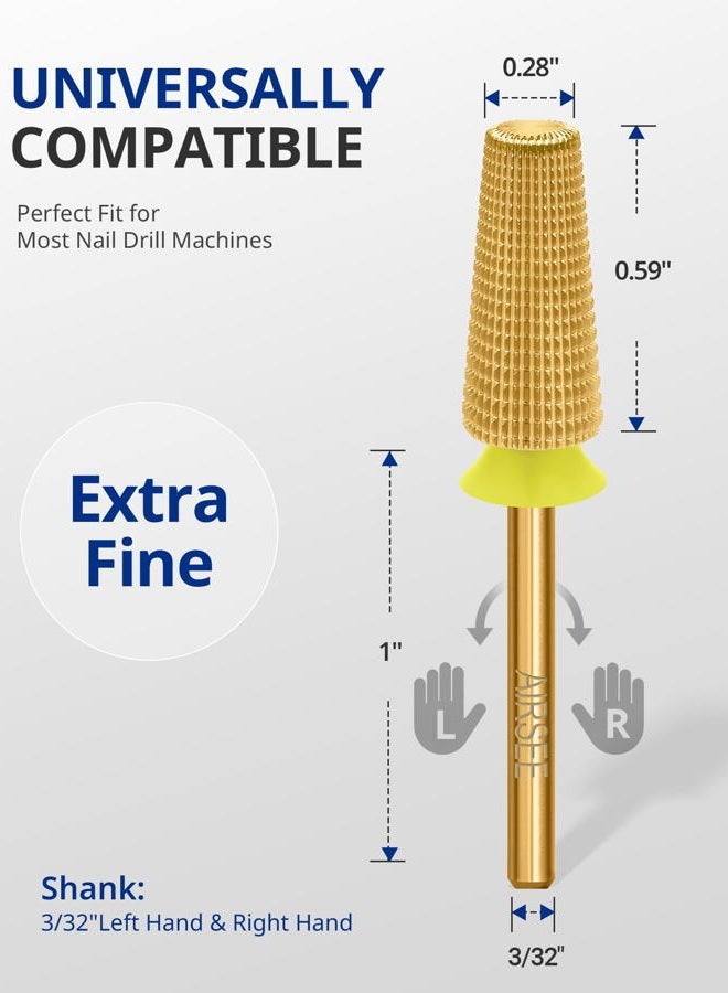 AIRSEE Tungsten Carbide 5 in 1 Acrylic Nail Drill Bit Efile Electric File Machine Head Tip for Manicure Polishing Fast Remove Gel 3/32" Shank 2 Way Professional Tech Use Gold TiN Extra Fine-XF+2XF+3XF - Image 4