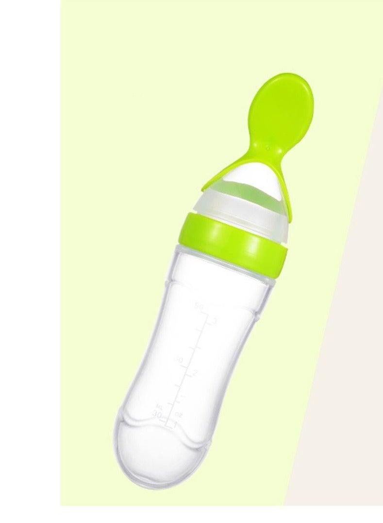 Soft Silicone Baby Light Weight Food Dispenser Bottle With Spoon Complementary Food Green  - Image 1