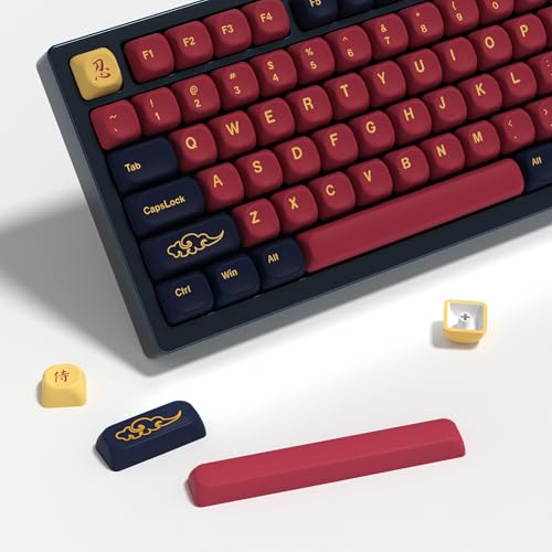 YMKPVR KBDiy Red Samurai Keycaps 60 Percent KOA Profile,Five Sides Dye-Sublimation PBT Retro Custom Keyboard Keycap,131 Keys Cap Set for Cherry Gateron MX Switches Mechanical Keyboards - Image 1