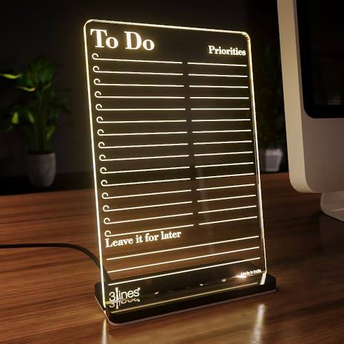 3 Lines Glowrite Illuminate Your Ideas! Acrylic LED Writing Board with USB Stand/Base | Ideal for Home & Office | Unique Gift | Made In India | With 2 Markers | To Do Priorities | Regular - Image 1