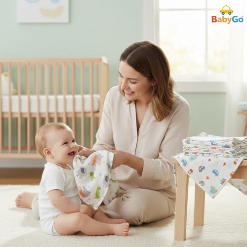 BabyGo Baby Muslin Washcloths, Super Soft 100% Cotton Face Towels | Reusable Hygiene Wash Cloth | Napkin for New Babies | Soft Hankies for Children (Small 30X 30Cm,(Pack of 5) - Image 5