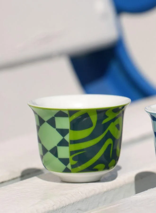 Silsal Set of 2 Bahja Arabic Coffee Cups- Green - Silsal x Maison Mishmashi