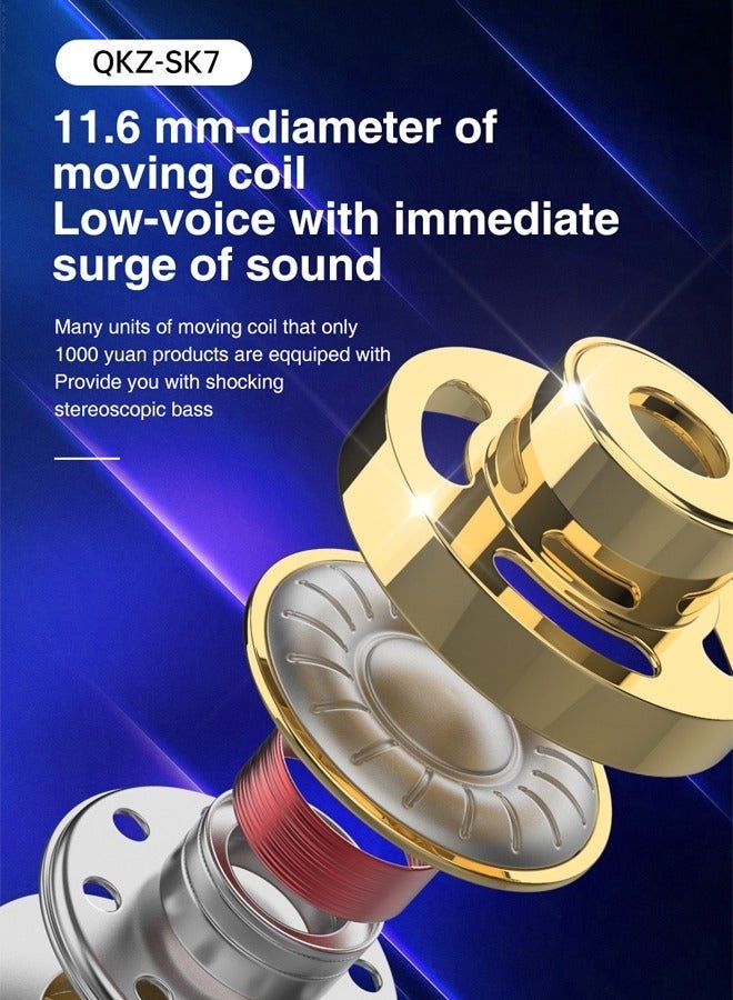 كيلا سماعة أذن ستيريو QKZ SK7، سماعة مراقبة احترافية، سماعة رأس ستيريو HIFI مزودة بميكروفون، سماعات أذن عالمية مقاس 3.5 مم مزودة بميكروفون للموسيقى والألعاب والرياضة (أخضر) - Image 5