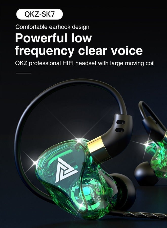 كيلا سماعة أذن ستيريو QKZ SK7، سماعة مراقبة احترافية، سماعة رأس ستيريو HIFI مزودة بميكروفون، سماعات أذن عالمية مقاس 3.5 مم مزودة بميكروفون للموسيقى والألعاب والرياضة (أخضر) - Image 3