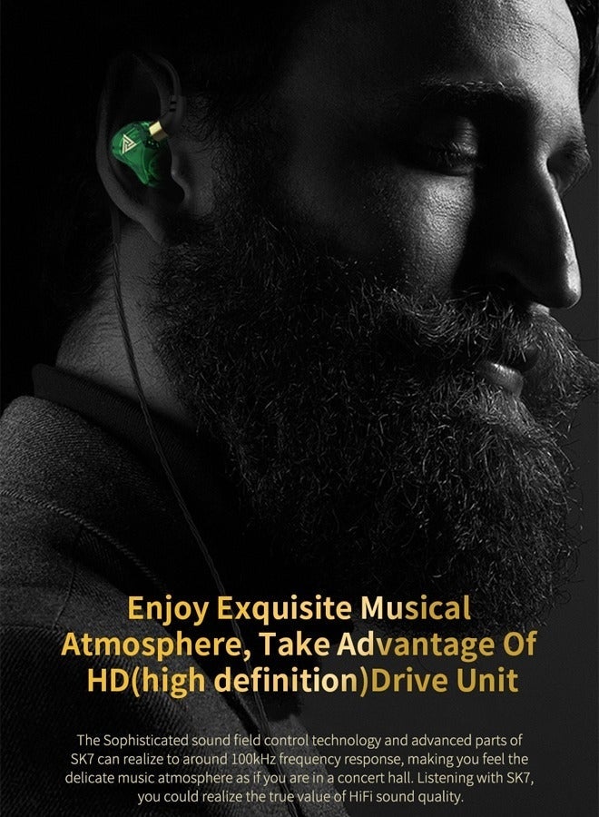 كيلا سماعة أذن ستيريو QKZ SK7، سماعة مراقبة احترافية، سماعة رأس ستيريو HIFI مزودة بميكروفون، سماعات أذن عالمية مقاس 3.5 مم مزودة بميكروفون للموسيقى والألعاب والرياضة (أخضر) - Image 4