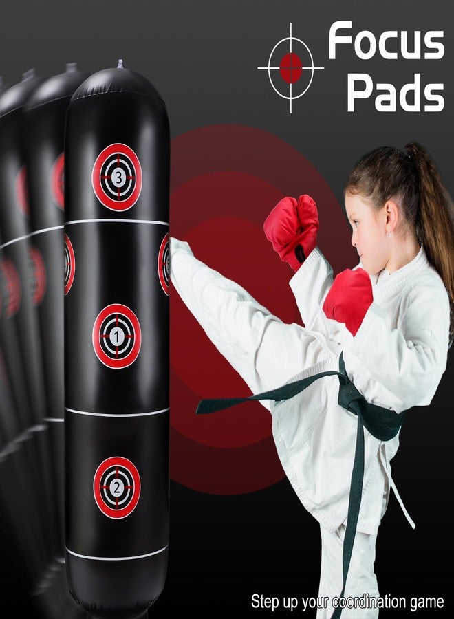 Halloscume 7 Pcs Kids Punching Bag Set Include Boxing Gloves, Inflatable Punching Bag, Hand Wraps, Hand Pads, Air Pump, Kids Boxing Training Set for Karate Kickboxing Taekwondo(Red) - Image 3