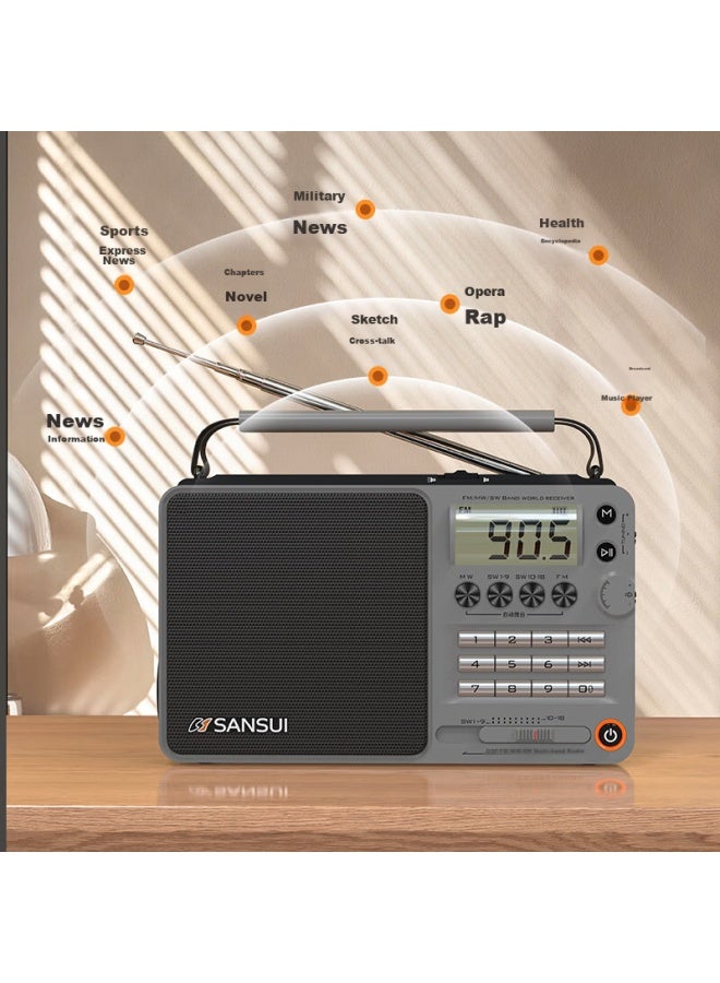 Sansui راديو M36 لكبار السن، مكبر صوت بلوتوث مصغر قابل لإعادة الشحن، مشغل صوتي شخصي محمول، مكبر صوت للبث بتقنية FM، مشغل موسيقى، أسود - Image 4