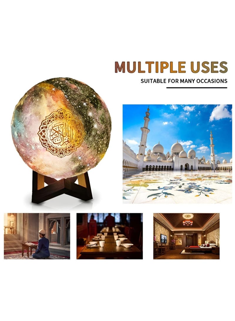 BORTONY Quran Speaker, Portable Quran Speaker LED Night Light, Colorful Moon Lamp Quran Speaker, Remote Control Muslim 3D Starry Moon Light Quran Speaker QB-512 - Image 2