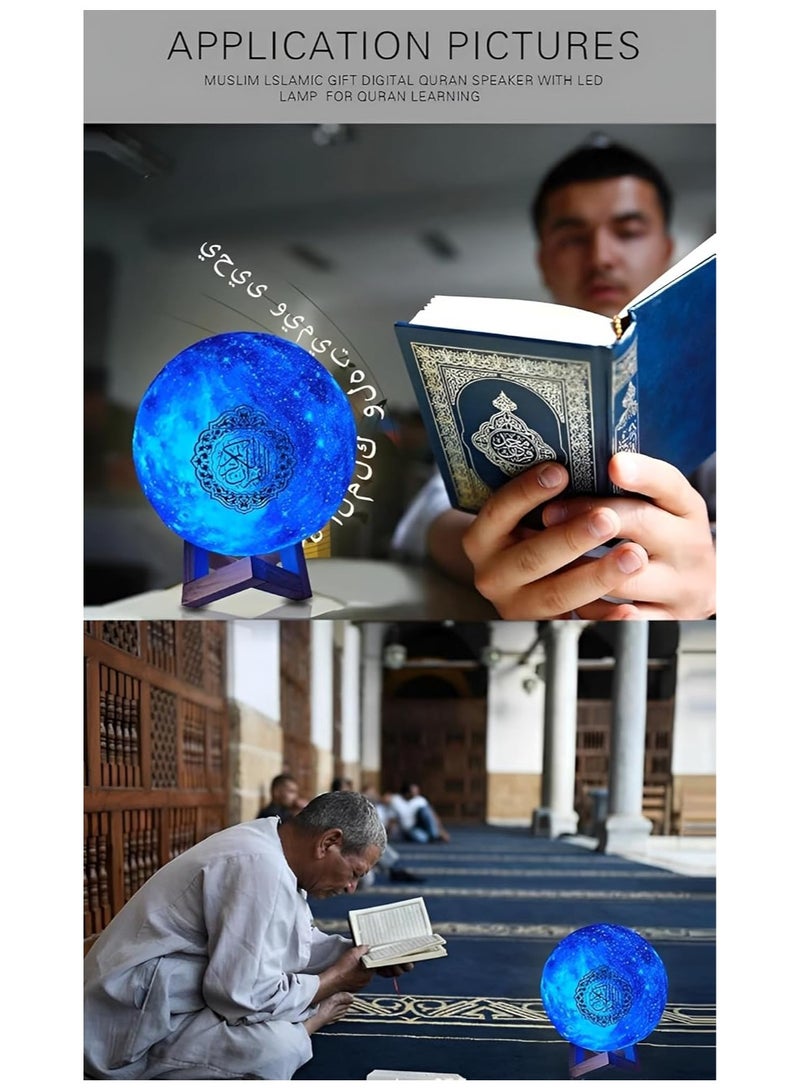 BORTONY Quran Speaker, Portable Quran Speaker LED Night Light, Colorful Moon Lamp Quran Speaker, Remote Control Muslim 3D Starry Moon Light Quran Speaker QB-512 - Image 3
