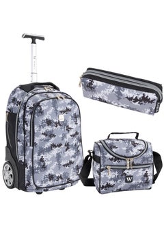 Wires 3 Piece Kids School Trolley Bag laptop compartment 2 Wheels With Lunch bag & Pencil Case  - Image 1