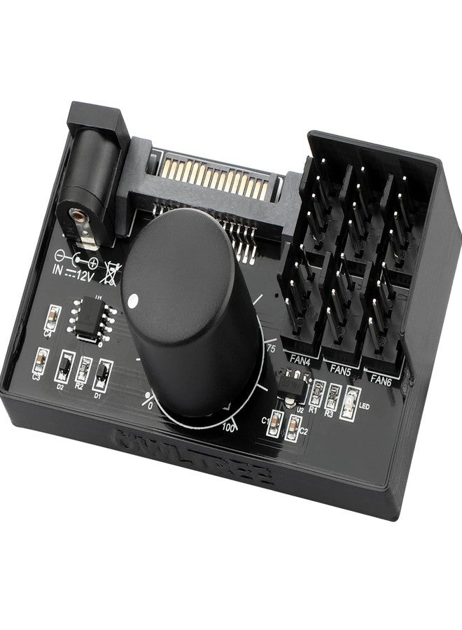OwlTree 4 Pin 12V PWM Fan Controller 6 Fans Supported , PC Fan Adapter Hub Powered by SATA and DC 5525, Cooling Fan Speed Knob with Max Total 60W 5A Output - Image 1