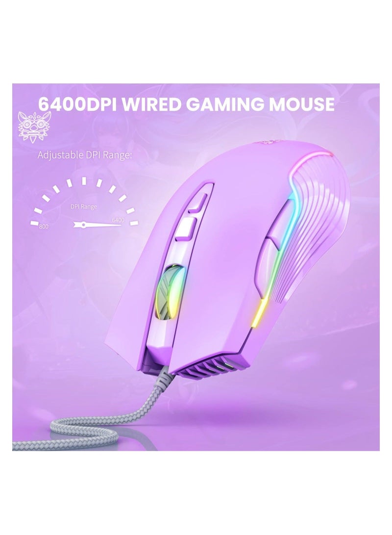 ماوس ألعاب سلكي RGB 6400 ديسيبل متوحد الخواص يتنفس LED بصري USB 7 أزرار ألعاب الكمبيوتر الفئران الوردية لأجهزة الكمبيوتر المحمول والكمبيوتر المكتبي - Image 4
