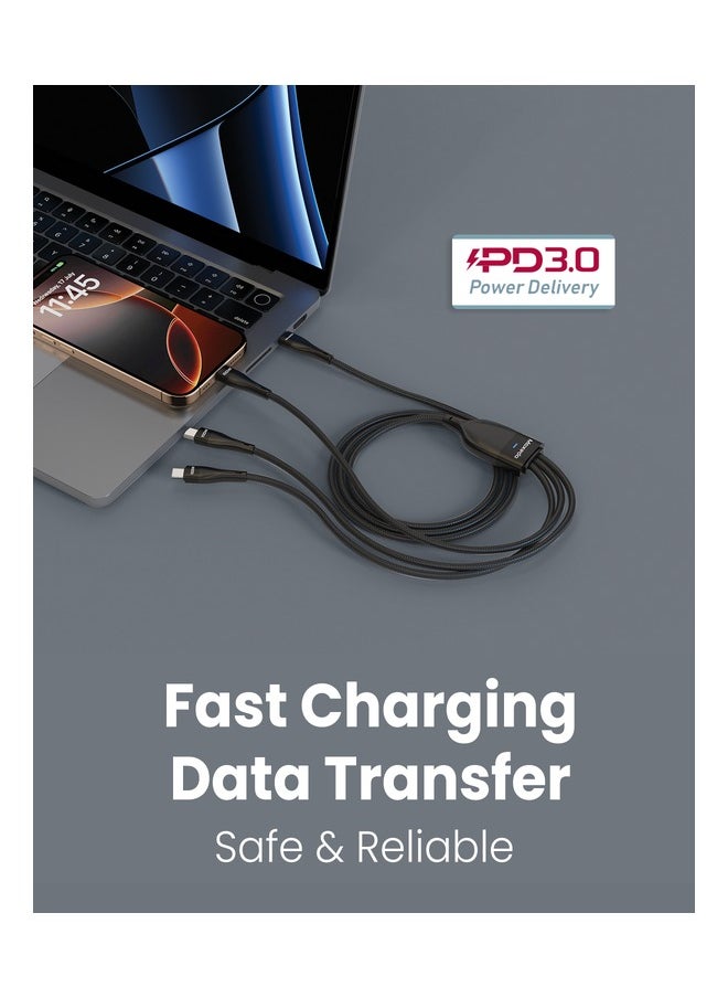 Moxedo - Moxedo 3 in 1 Charging Cable 100W PD Fast Charging PD 3.0 USB-C to C + C + C 1.5 Meters Braded Nylon Cable Compatible for iPhone, Samsung, MacBook Air/Pro, Lenovo, iPad and More - Image 1