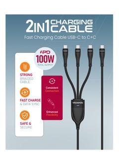 Moxedo Moxedo 3 in 1 Charging Cable 100W PD Fast Charging PD 3.0 USB-C to C + C + C 1.5 Meters Braded Nylon Cable Compatible for iPhone, Samsung, MacBook Air/Pro, Lenovo, iPad and More  - Image 5