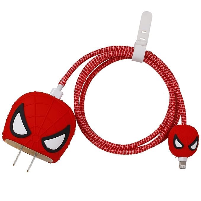 Sounce 18W 20W Charger Protector with Cute 3D Superhero Cartoon Design Silicone Charger Case and Wire Saver Cable Protection Sleeve for Adapter Cord Earphone USB Charging Accessories Daily Use (Red) - Image 2