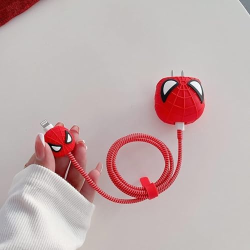 Sounce 18W 20W Charger Protector with Cute 3D Superhero Cartoon Design Silicone Charger Case and Wire Saver Cable Protection Sleeve for Adapter Cord Earphone USB Charging Accessories Daily Use (Red) - Image 5