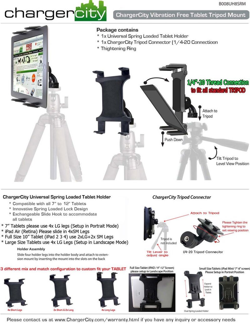 ChargerCity ChargerCity Vibration Free 360° Adjust Tripod Mount 1/4-20 Adapter, HDX-Lock Holder for Apple iPad Pro iPad Air Mini Galaxy Tab Surface 7-12-Inch Tablets (Fits All Case)  - Image 4
