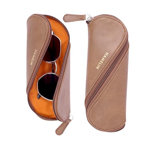 HAMELIN Sunglasses Case With Zipper | Keeps The Sunglasses Safe From Scratches, Dirt | Eye Glass Box & Spectacle Case For Men & Women | Eyewear Carrying Case For Easy Travel & Outings | Tan - Image 1