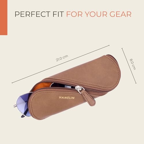 HAMELIN Sunglasses Case With Zipper | Keeps The Sunglasses Safe From Scratches, Dirt | Eye Glass Box & Spectacle Case For Men & Women | Eyewear Carrying Case For Easy Travel & Outings | Tan - Image 2
