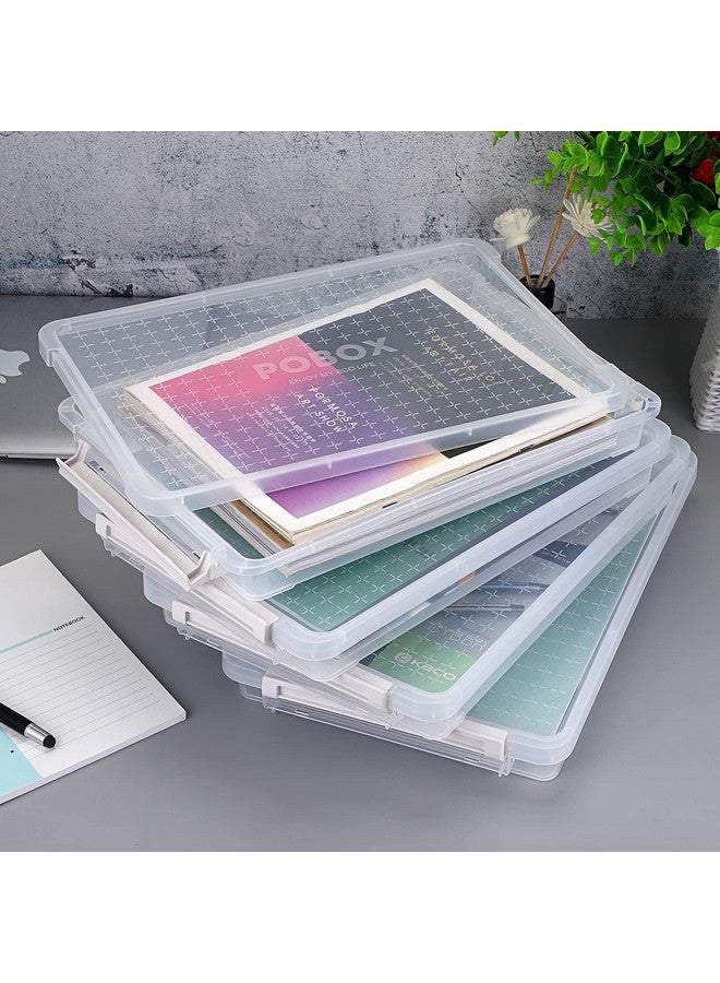 بي تي سكاي 4 عبوات من البلاستيك الشفاف مقاس A4 بالإضافة إلى صندوق تخزين قابل للتكديس، حاوية مجلة ورقية للمكتب مع إبزيم ملحقات اللوازم المكتبية وحافظة حماية الملفات منظم محمول لحمل مستندات المشروع - Image 2