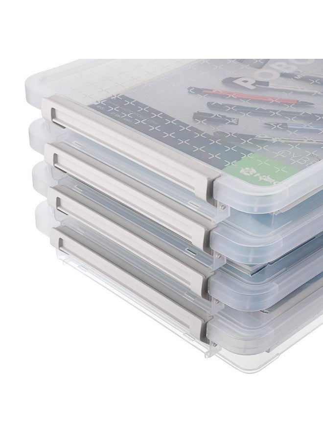 بي تي سكاي 4 عبوات من البلاستيك الشفاف مقاس A4 بالإضافة إلى صندوق تخزين قابل للتكديس، حاوية مجلة ورقية للمكتب مع إبزيم ملحقات اللوازم المكتبية وحافظة حماية الملفات منظم محمول لحمل مستندات المشروع - Image 4