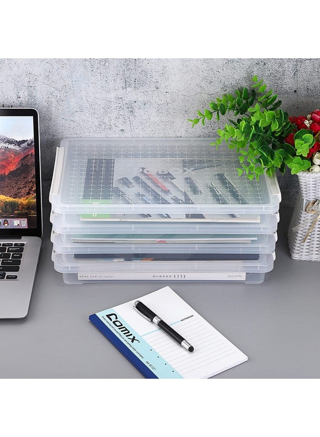 بي تي سكاي 4 عبوات من البلاستيك الشفاف مقاس A4 بالإضافة إلى صندوق تخزين قابل للتكديس، حاوية مجلة ورقية للمكتب مع إبزيم ملحقات اللوازم المكتبية وحافظة حماية الملفات منظم محمول لحمل مستندات المشروع - Image 5