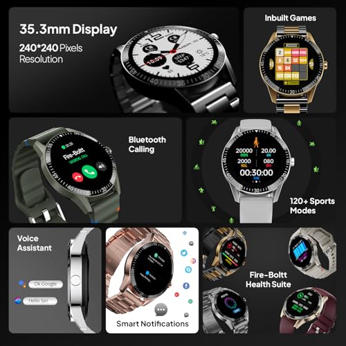 Fire-Boltt Talk Round Smart Watch 1.39″ TFT Display with Bluetooth Calling, Dual Button, Voice Assistance, SPO₂ & Heart Rate Monitor, 120+ Sports Modes, Smartwatch for Men & Women - Wine - Image 3