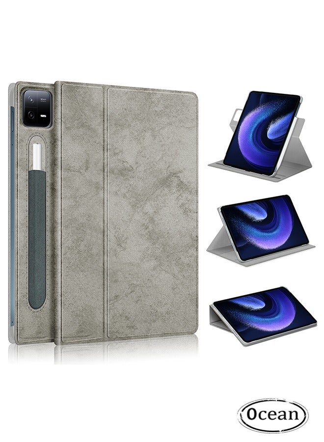 أوشن حالة شياومي مي باد 6/6pro، متعدد الوظائف غطاء الجلد الذكي مع ميزة إيقاظ النوم التلقائي، غطاء حقيبة خفيفة الوزن متناسق مع شياومي باد 6/6 برو، رمادي - Image 1