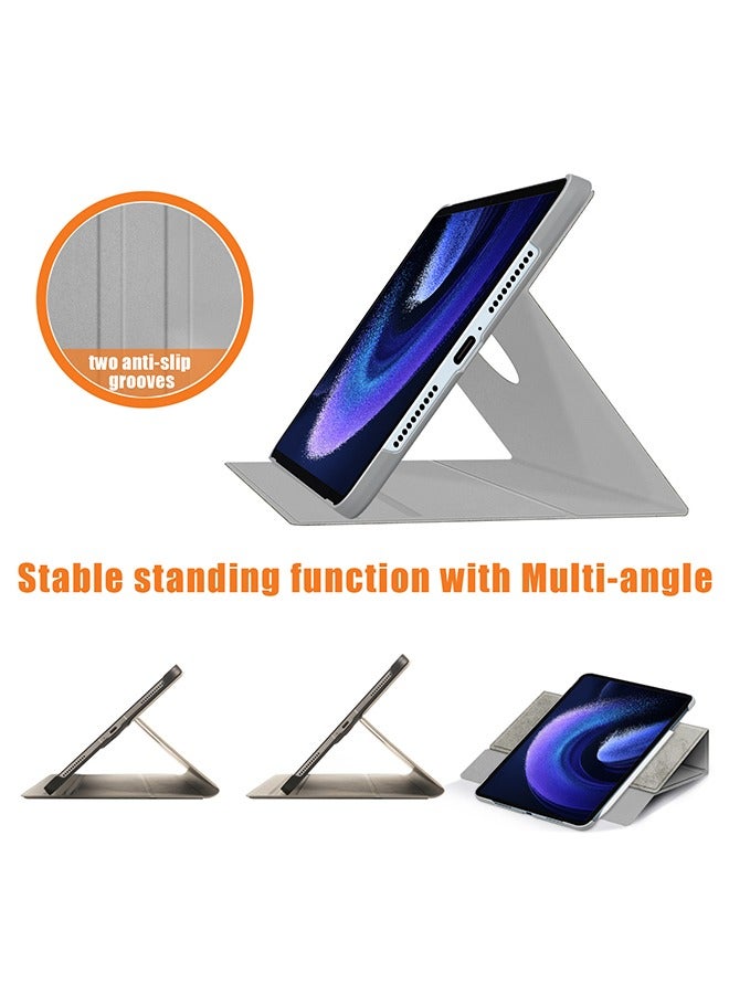 أوشن حالة شياومي مي باد 6/6pro، متعدد الوظائف غطاء الجلد الذكي مع ميزة إيقاظ النوم التلقائي، غطاء حقيبة خفيفة الوزن متناسق مع شياومي باد 6/6 برو، رمادي - Image 3