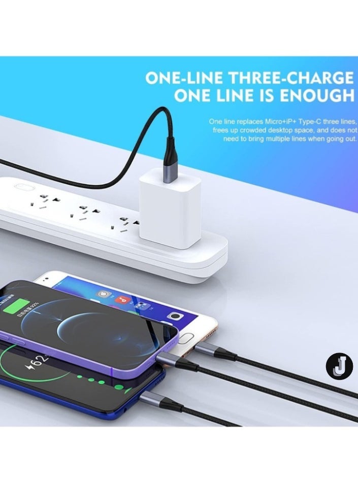 JAJEEK "3-in-1 USB Charging Cable - 5A Fast Charge Braided Nylon with USB-C, Micro USB, and iOS Connectors" - Image 3