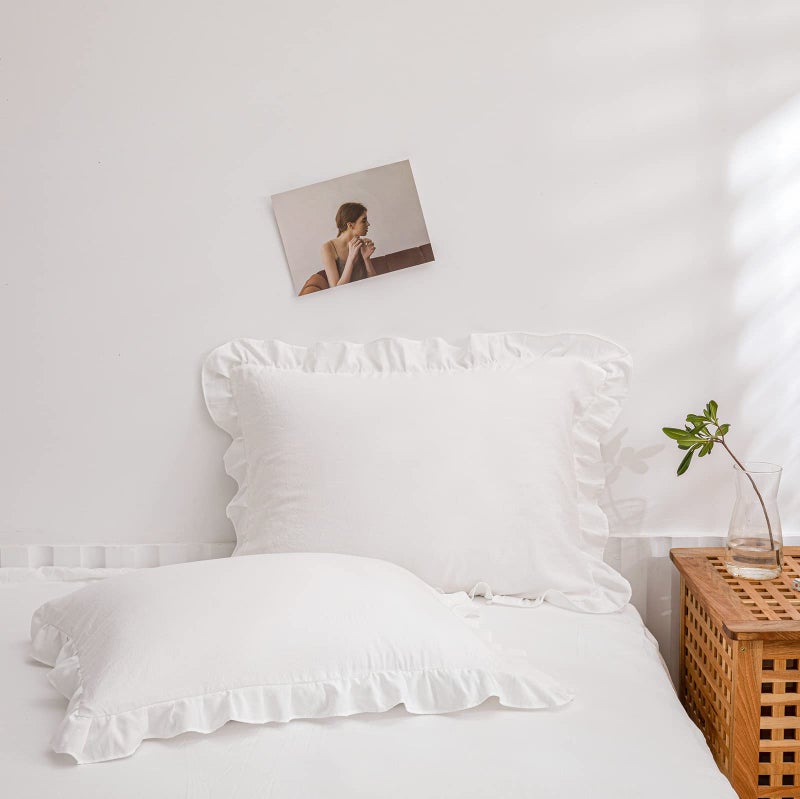 Merryword White Pillowcases  King Pillowcases Set of 2  Offwhite Ruffle Pillow Shams  Cute Pillow Covers 2 Pack (King (20''x36'')  White) - Image 3