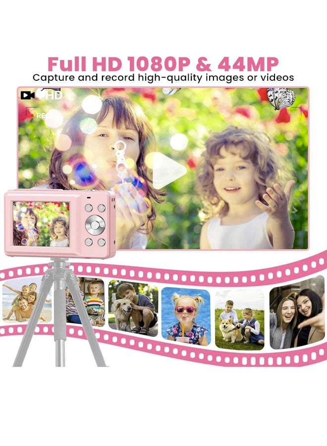 Generic Digital Camera  44MP FHD 1080P Video Camera for Kids  Digital Point and Shoot Camera with 32GB SD Card,16X Zoom Anti Shake  Compact Small Camera for Teens/Boys/Girls (Pink) - Image 3