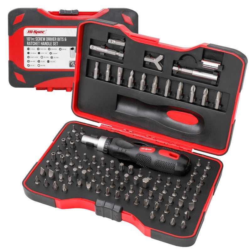 Hi-Spec HiSpec 101pc Multi Bits Screwdriver Ratcheting Handle Tool Set Kit Complete 14 Hex Screwdriving with Tamper Proof Security Driver Bits