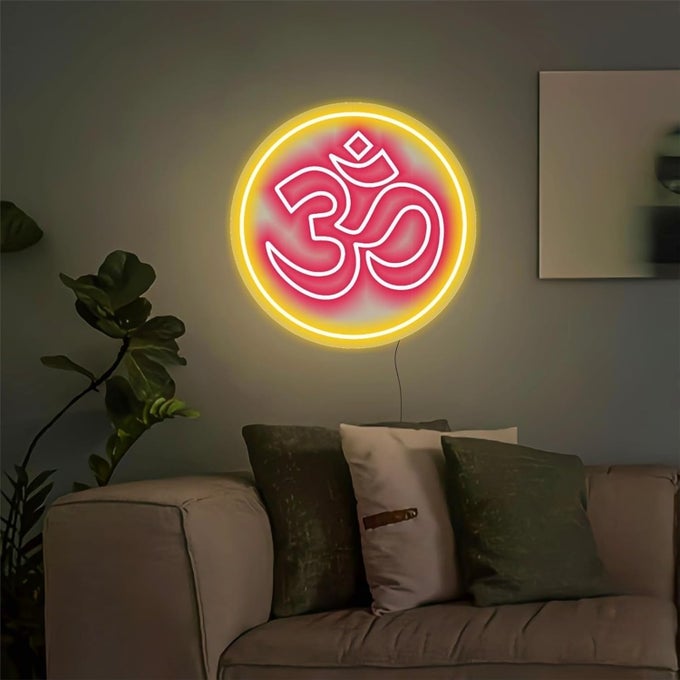 OM HOME DECOR NEON LIGHT FOR WALL OFFICE POOJA ROOM MANDIR DECORATION IDEAL GIFT FOR WOMEN AND MEN OM INSIDE CIRCLE 15INCH X 15INCH RED