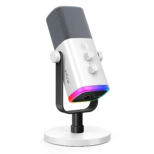 FIFINE ميكروفون FIFINE XLR/USB للألعاب للبث والبودكاست، ميكروفون كمبيوتر PC RGB، مع زر التحكم في الصوت، زر كتم الصوت، جاك المراقبة، ميكروفون للاعبين لتسجيل الفيديو وإنشاء المحتوى - AmpliGame AM8 أبيض - Image 1