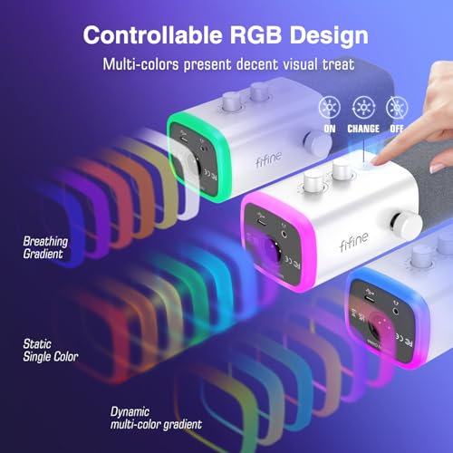 FIFINE ميكروفون FIFINE XLR/USB للألعاب للبث والبودكاست، ميكروفون كمبيوتر PC RGB، مع زر التحكم في الصوت، زر كتم الصوت، جاك المراقبة، ميكروفون للاعبين لتسجيل الفيديو وإنشاء المحتوى - AmpliGame AM8 أبيض - Image 4